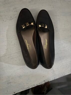 Salvatore Ferragamo Dark Brown Leather Loafers with Gold Bit